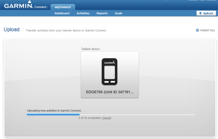 Garmin Connect Upload from Edge 705