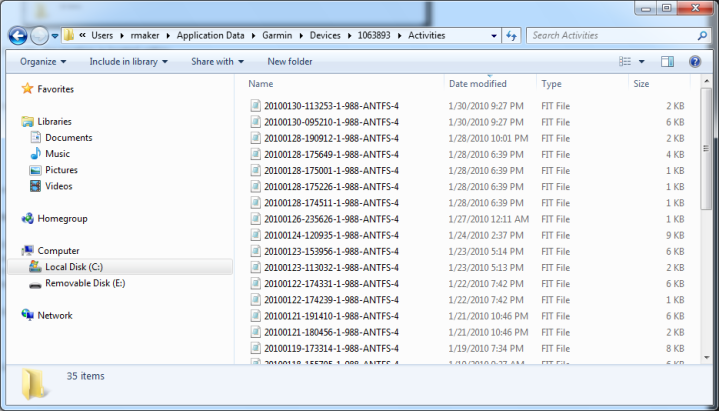 FR-60 .FIT files folder