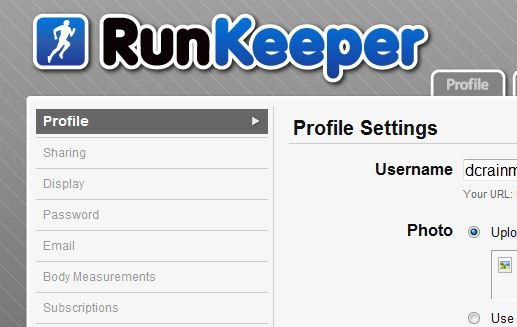 RunKeeper Profile Configuration