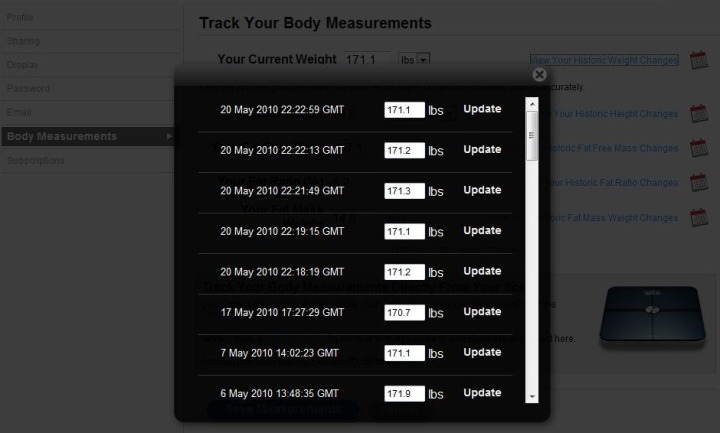 RunKeeper List of Imported Data