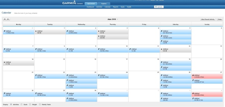 Garmin Connect Calendar View