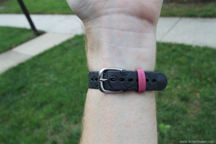 Garmin FR70 on wrist, band