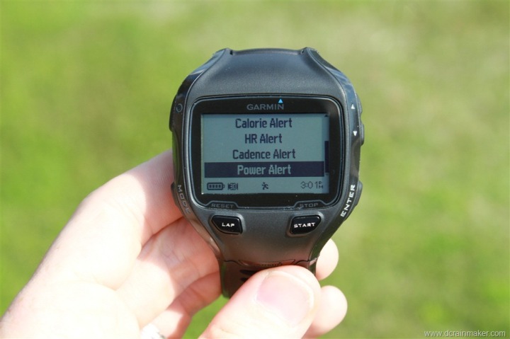 Garmin FR910XT Heart Rate (HR), Cadence, Power Alerts