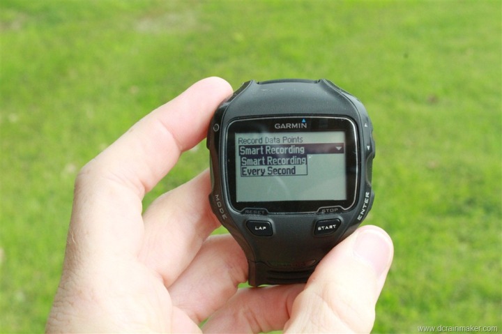 Garmin FR910XT Smart Recording and 1 second recording