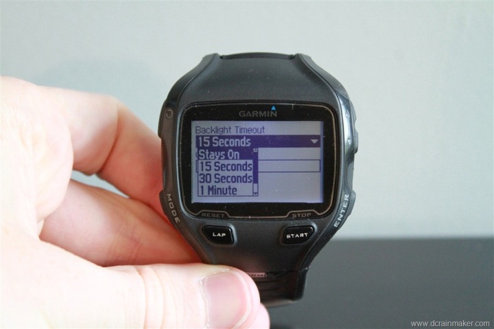 Garmin FR910XT Backlight Timeout Settings