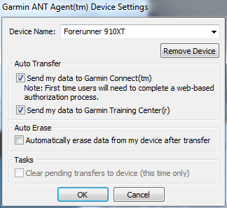 Garmin FR910XT ANT Agent Configuration