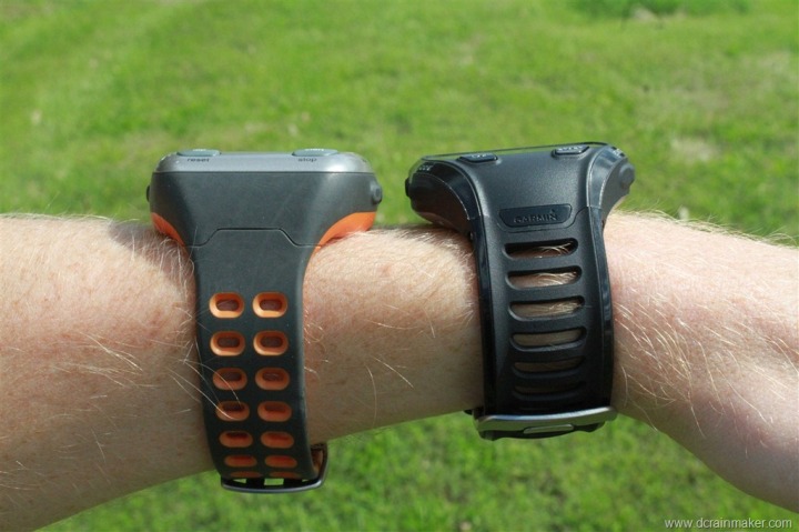 Garmin FR310XT and FR910XT on wrist size comparison