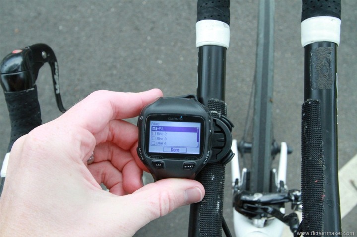 Garmin FR910XT Multiple Bike Selection