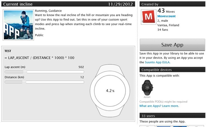 Suunto Ambit App Zone Current Incline App