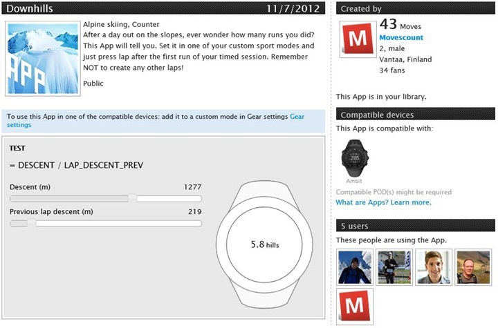 Suunto Ambit App Zone Downhill App