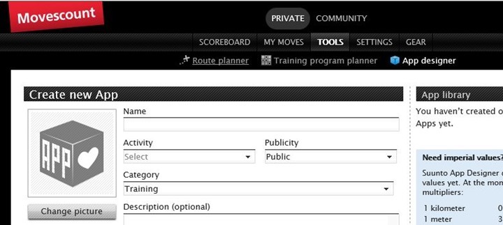 MovesCount Creating new Ambit App