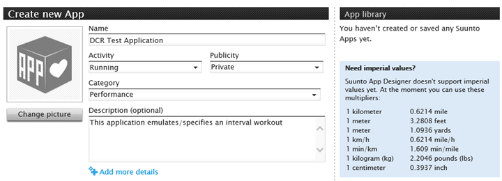 MovesCount Creating new Ambit App details