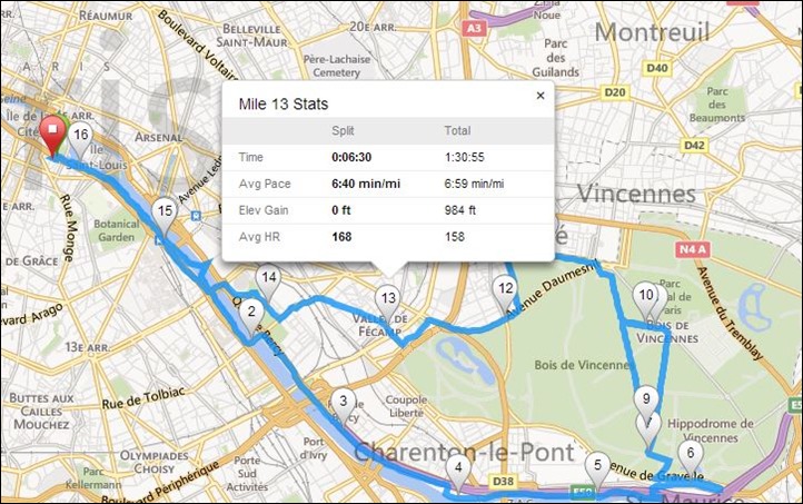 Garmin FR620 Live Tracking Mile Splits