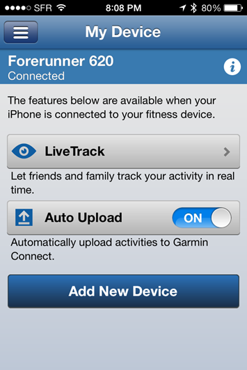 Garmin FR620 Mobile App Uploads Enablement