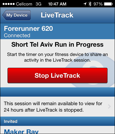 Garmin FR620 Livetracking App