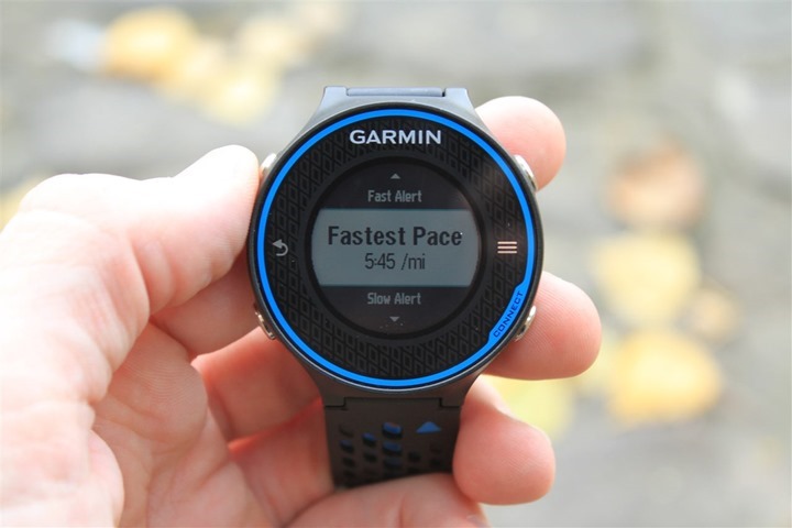 Garmin FR620 Pace Alerts