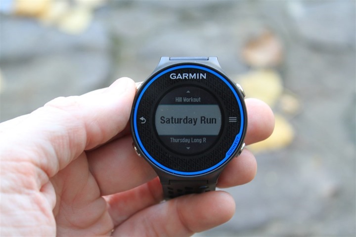 Garmin FR620 Training Calendar Workout