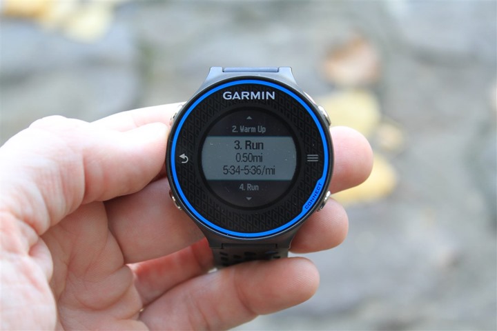 Garmin FR620 Workout Structure