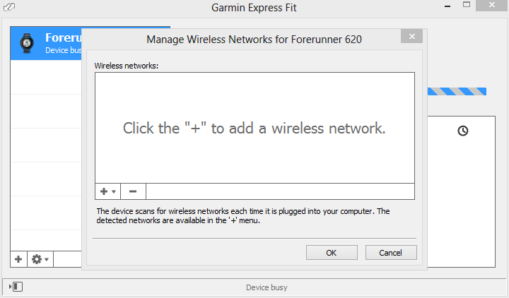 Garmin FIT Express with Garmin FR620 configuration of Wifi