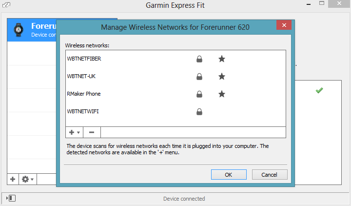 Garmin Fit Express FR620 WiFi networks