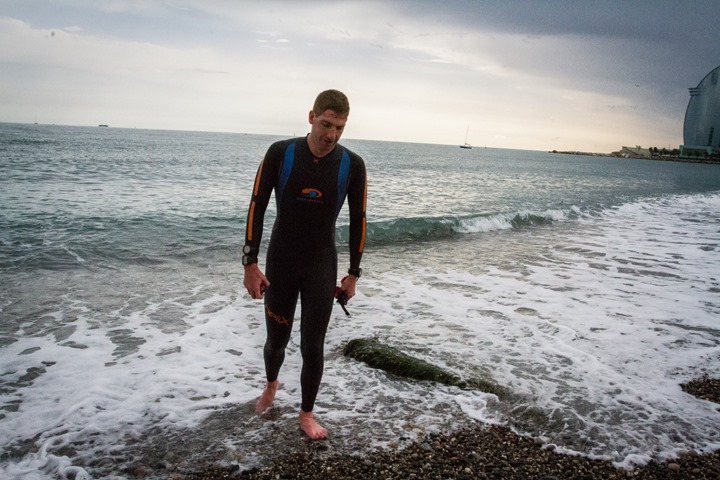 Me exiting the water after freezing my ass off