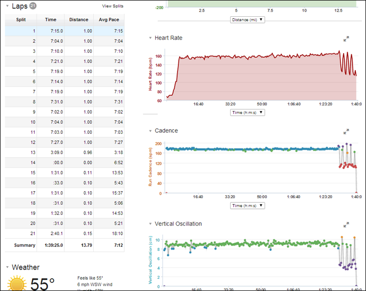 Garmin Connect Run Detail Graphs