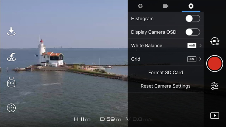 DJI Spark Video Settings Overlays