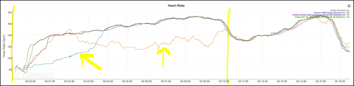 Why does HRM-Dual consistently shows *very* high HR (170+) during