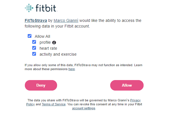 strava settings on fitbit