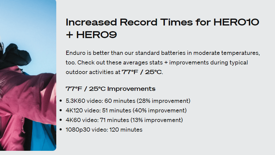 GoPro HERO 12 HERO11 & HERO10 & HERO9 Enduro Rechargeable Battery 1720mAh  Battery Improves Cold-weather Increases recording time