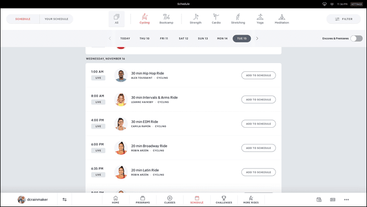 Peloton live ride store schedule