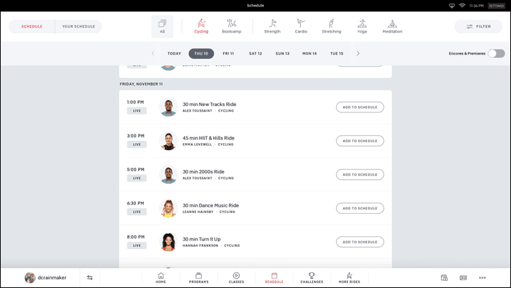 PelotonBike-Schedule