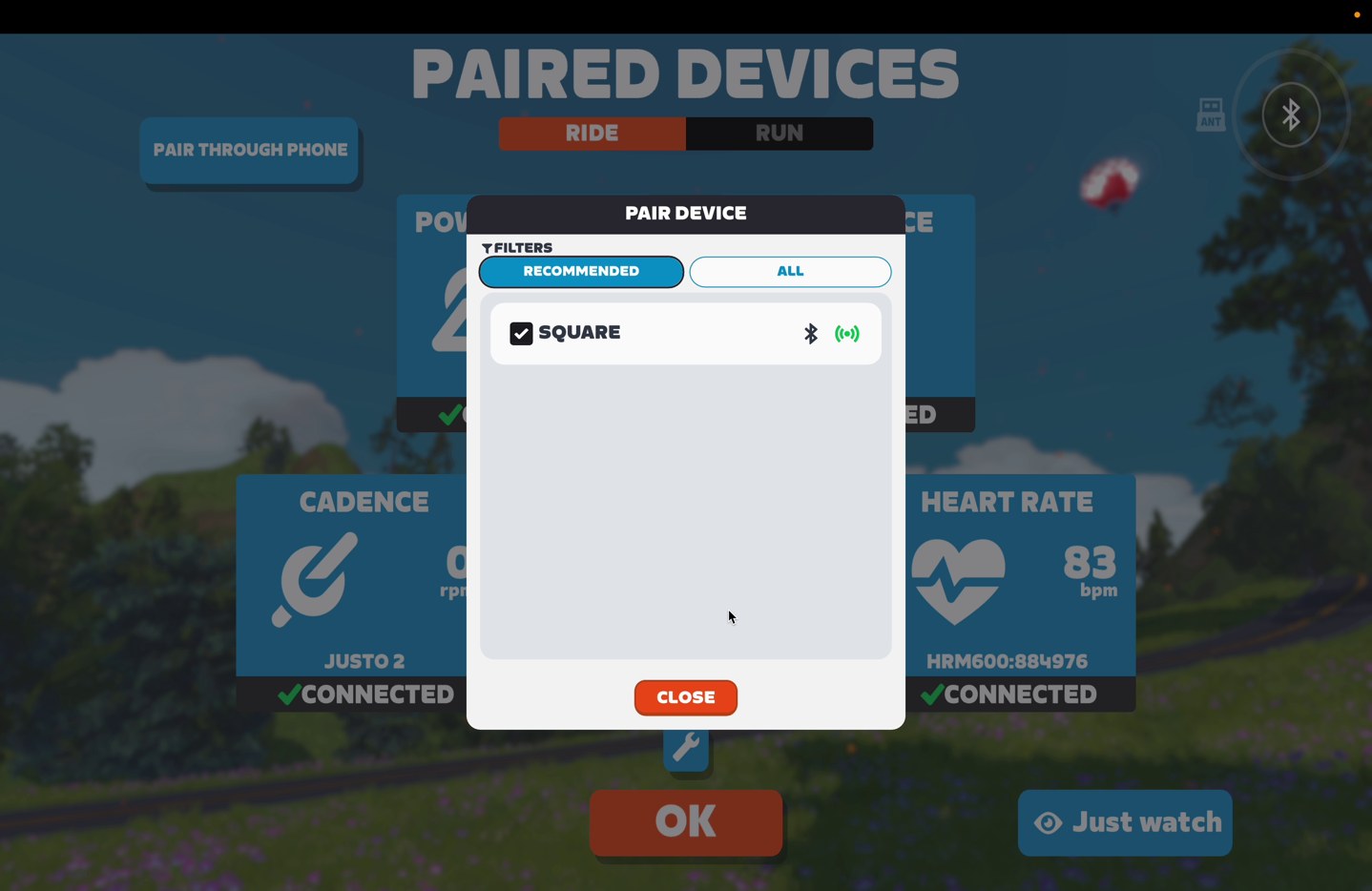 Zwift ControlsPairingScreen.