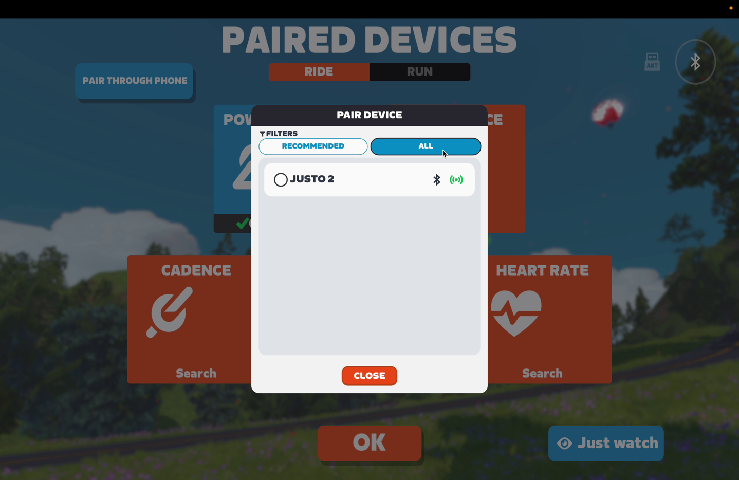 Zwift MainTrainerPairingScreen.