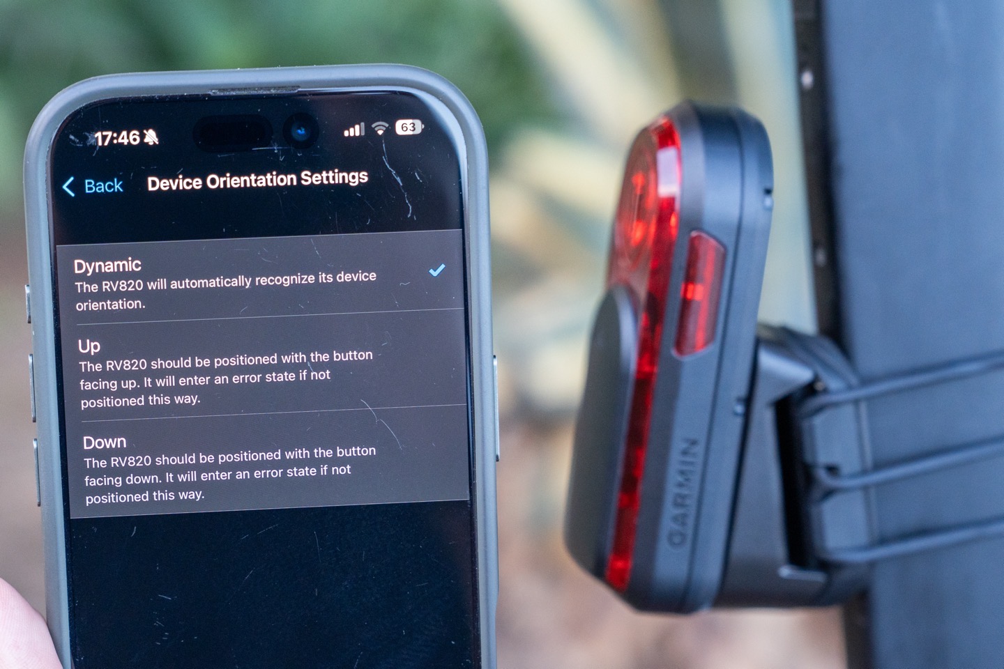 Garmin Varia Radar 820 Orientation.